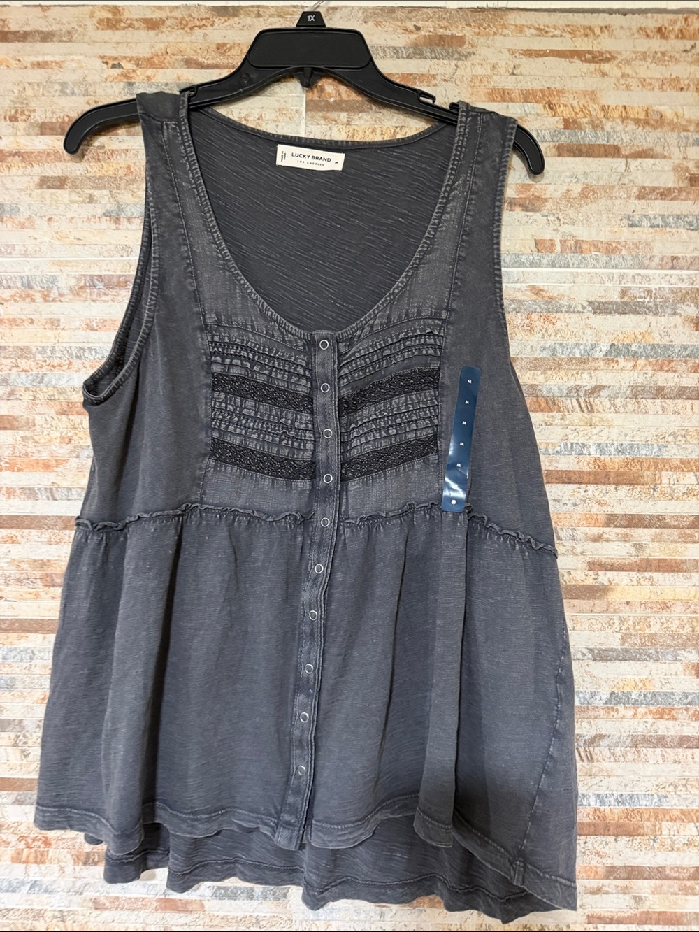 Lucky Brand Washed Charcoal Button-Front Tank